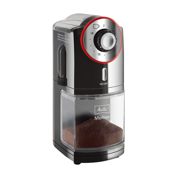 Melitta MOLINO Electric Coffee Grinder, Grinding Disc, 2-14 cups, 17 Settings, 200g Beans Container